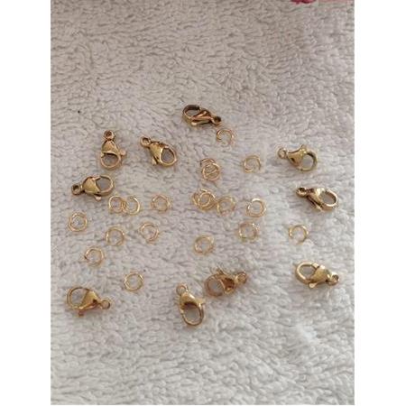 Çelik Papağan Klips ve Halka Seti – Takı Aparatı, Bileklik & Kolye Malzemesi (Altın Renk)