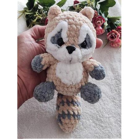 El Yapımı Kadife İpli Rakun Peluş Oyuncak - 14 cm