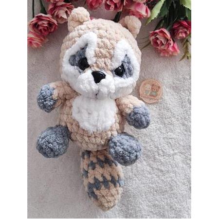 El Yapımı Kadife İpli Rakun Peluş Oyuncak - 14 cm